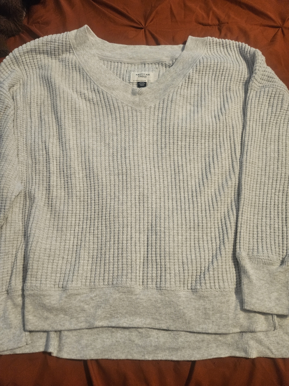 American Eagle Outfitters Light Gray Ribbed V-Neck Sweatshirt